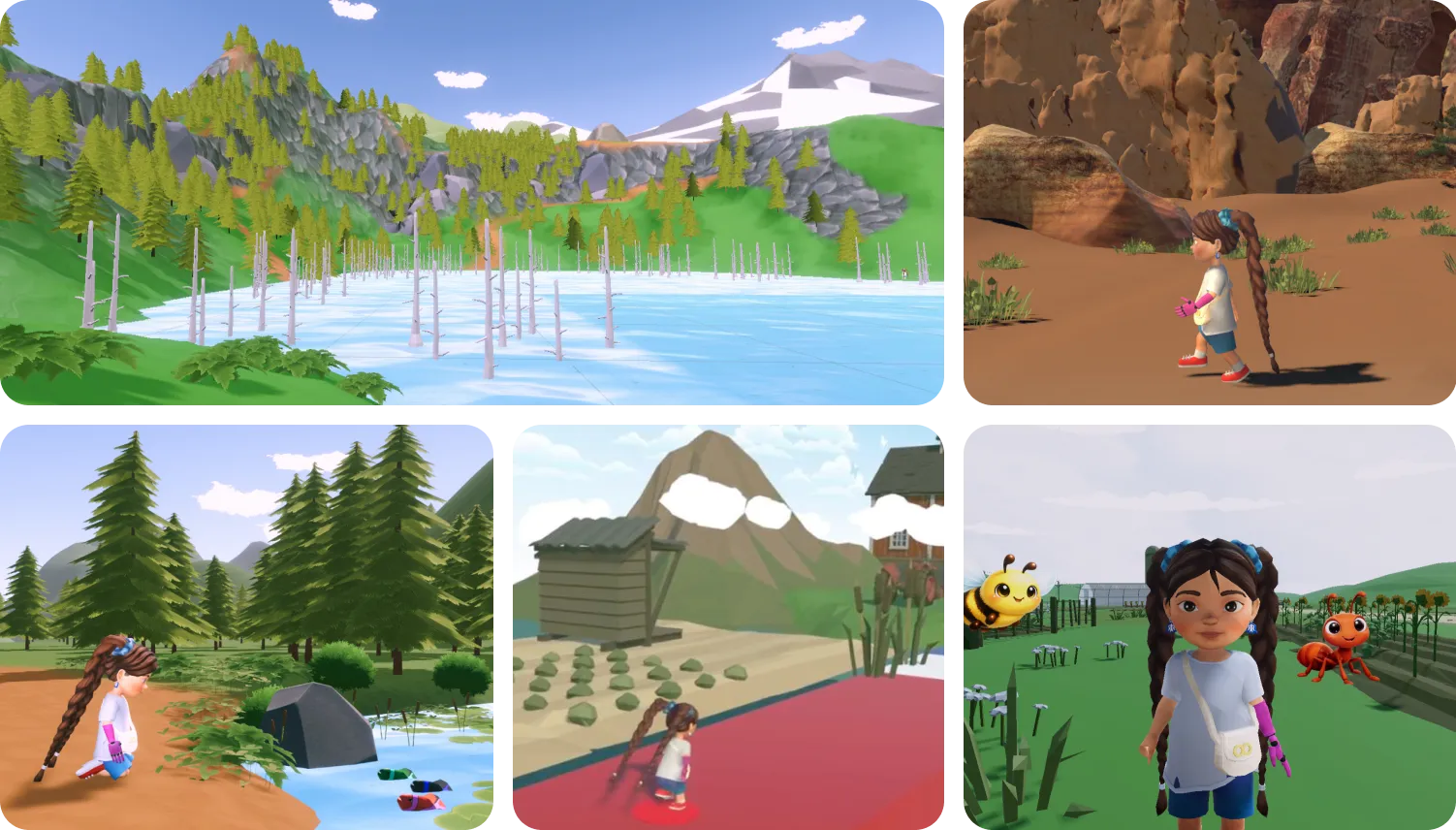 Girl holding a phone with the AR Sana character